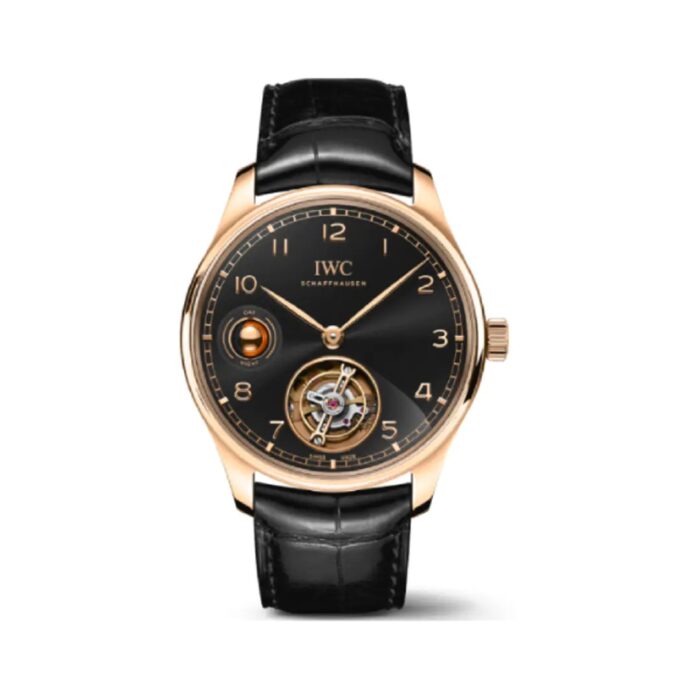 IWC Portugieser Hand Wound Tourbillon IW545901 Rose Gold Obsidian Dial 42mm Watch