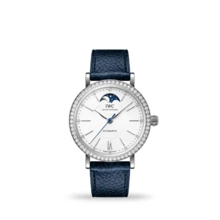 IWC Portofino Automatic Moon Phase 37mm IW659601 ladies’ luxury watch with moon phase, silver dial, and stainless steel case