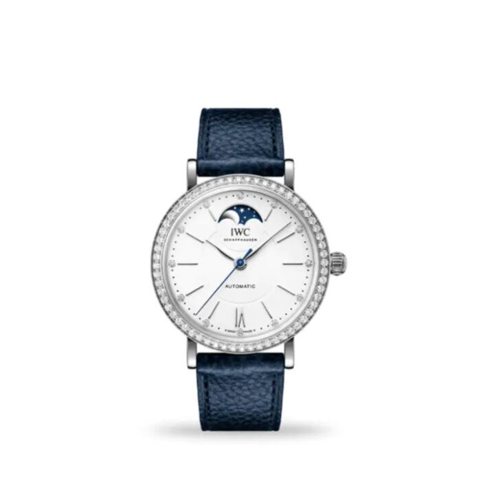 IWC Portofino Automatic Moon Phase 37mm IW659601 ladies’ luxury watch with moon phase, silver dial, and stainless steel case