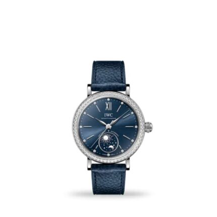 IWC Portofino Automatic Moon Phase 37mm IW659601 ladies’ luxury watch with moon phase, silver dial, and stainless steel case