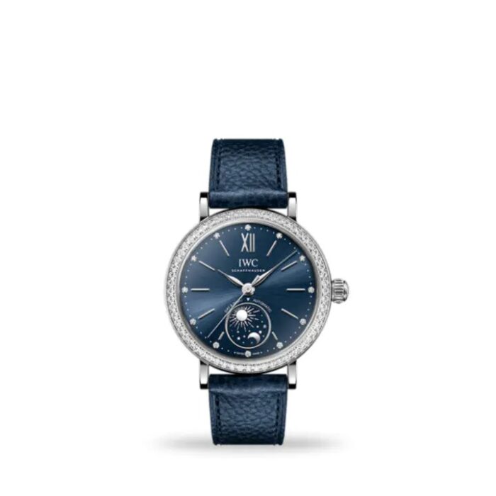 IWC Portofino Automatic Moon Phase 37mm IW659601 ladies’ luxury watch with moon phase, silver dial, and stainless steel case