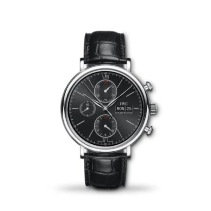 IWC Portofino Chronograph 42mm IW391029 men’s watch with silver dial and brown leather strap