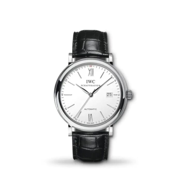 IWC Portofino Automatic 40mm IW356501 men’s luxury watch with silver dial and black leather strap
