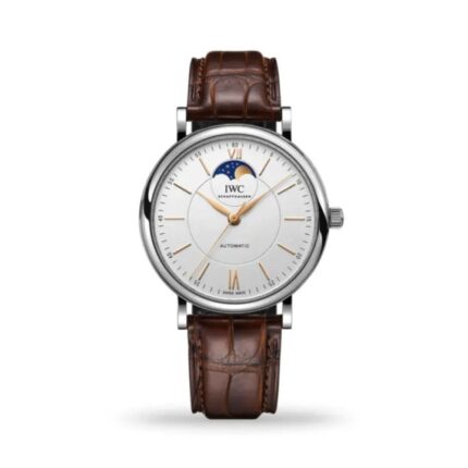 IWC Portofino Automatic Moon Phase 40mm IW459401 with silver dial and black alligator leather strap