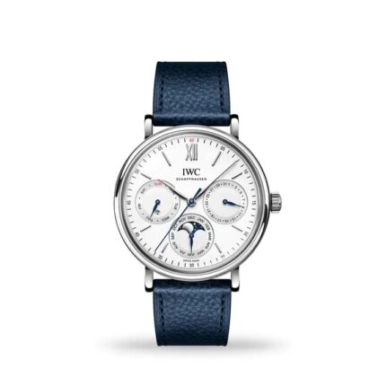 IWC Portofino Perpetual Calendar 40mm IW344601 watch with leather strap and moon phase display