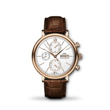 IWC Portofino Chronograph 42mm IW391025 men’s luxury watch with silver dial and black leather strap