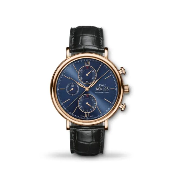 IWC Portofino Chronograph 42mm IW391035 men’s watch with silver dial and black alligator leather strap