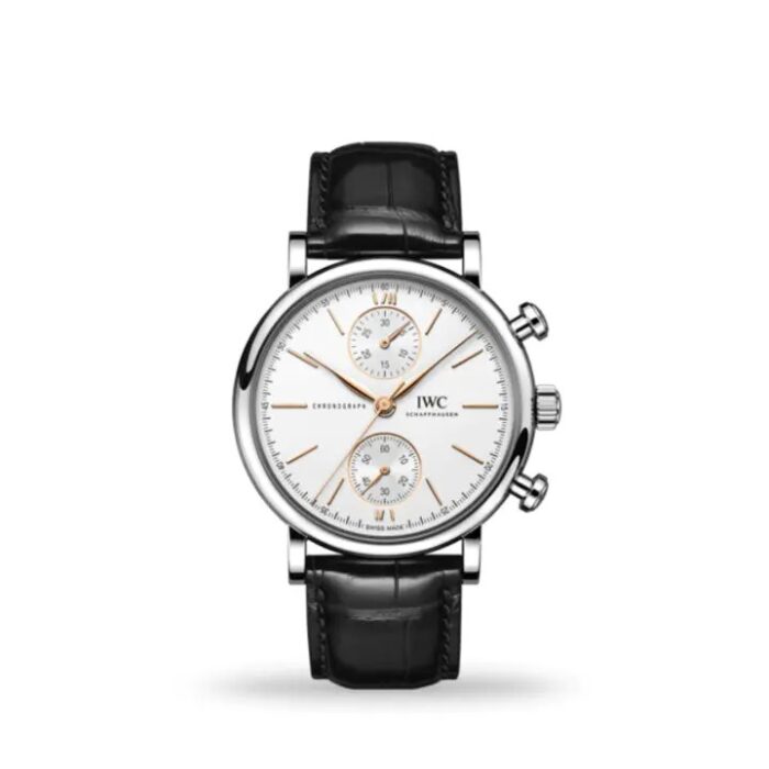 IWC Portofino Chronograph 39mm IW391406 men’s luxury watch with silver dial and black alligator leather strap