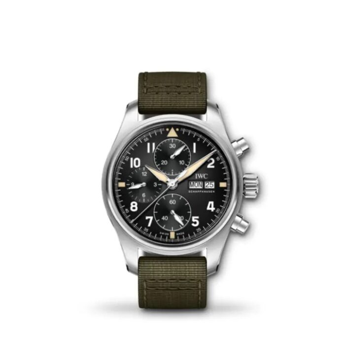 IWC Pilot's Watch Chronograph Spitfire 41mm IW387901 with green dial and bronze case