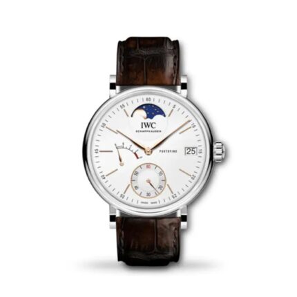 IWC Portofino Hand-Wound Moon Phase 45mm IW516401 men’s luxury watch with silver dial, gold case, and moon phase complication