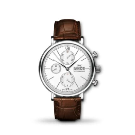 IWC Portofino Chronograph 42mm IW391027 men’s luxury watch with blue dial, steel case, and black leather strap