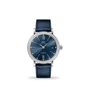 IWC Portofino Automatic 37mm IW658602 women’s luxury watch with 18k gold case, silver dial, and beige leather strap