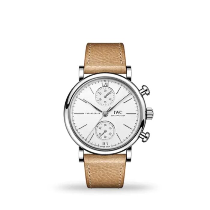 IWC Portofino Chronograph Automatic 39mm IW391502 luxury men's watch in stainless steel with black leather strap