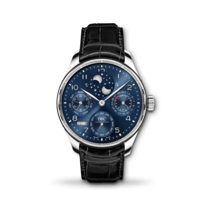 IWC Portugieser Perpetual Calendar 44mm IW503401 with blue dial and rose gold case