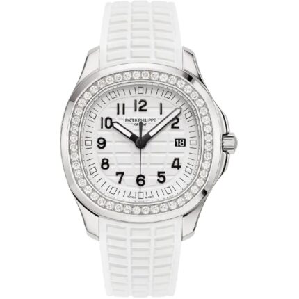 Patek Philippe Aquanaut Luce 38.8mm rose gold watch with white dial and tropical strap
