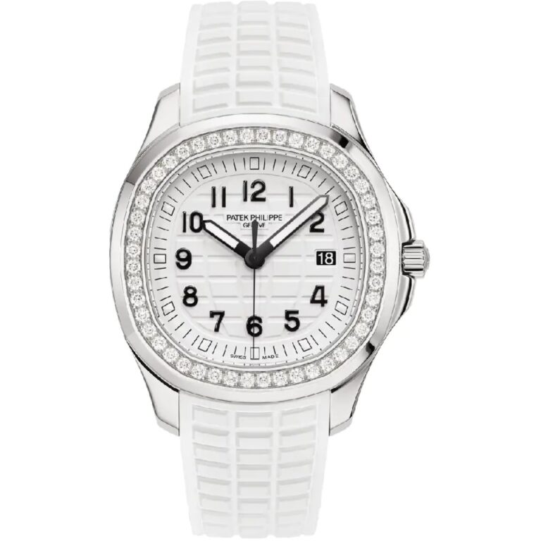 Patek Philippe Aquanaut Luce 38.8mm rose gold watch with white dial and tropical strap