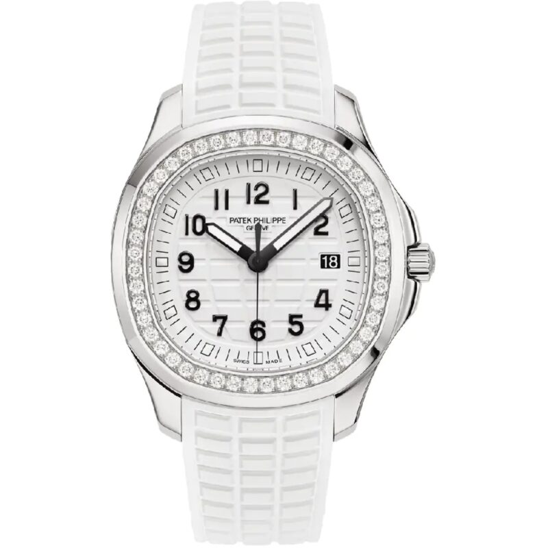 Patek Philippe Aquanaut Luce 38.8mm rose gold watch with white dial and tropical strap