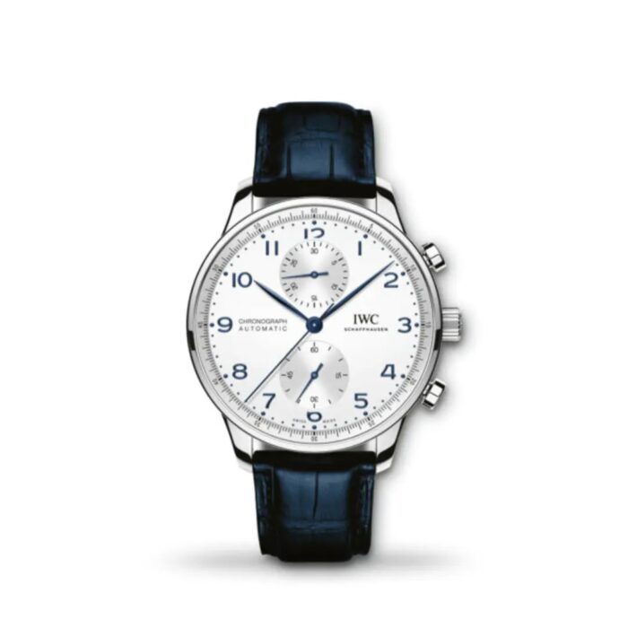 IWC Portugieser Chronograph 41mm IW371605 with white dial and blue hands