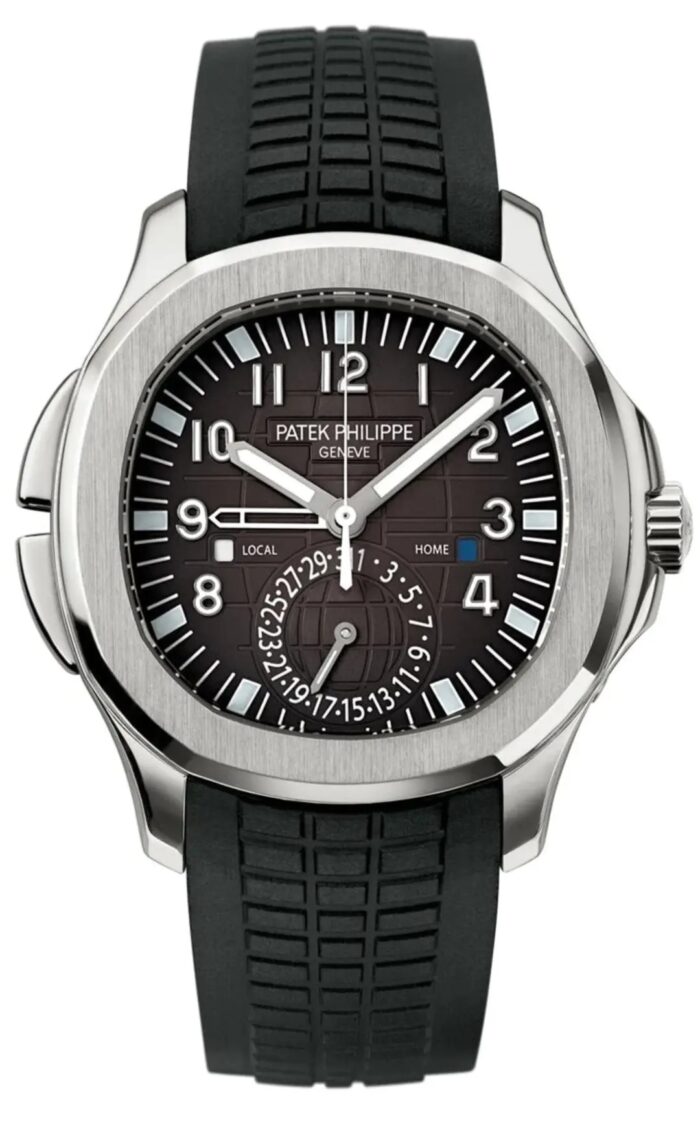 Patek Philippe Aquanaut Travel Time 40.8mm with black dial and dual time zone feature