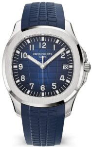 Patek Philippe Aquanaut 42.2mm chronograph watch with black embossed dial and orange accents