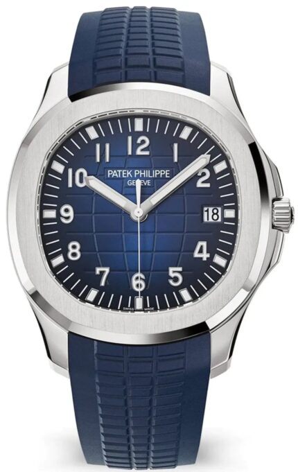 Patek Philippe Aquanaut 42.2mm chronograph watch with black embossed dial and orange accents