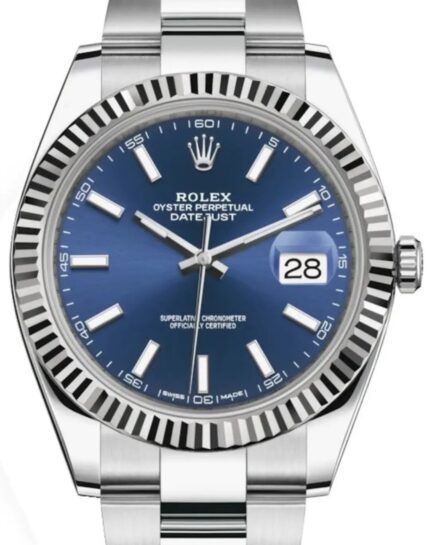 Rolex Datejust 36mm/41mm Super Clone with Blue Dial and Fluted Bezel on Jubilee Bracelet