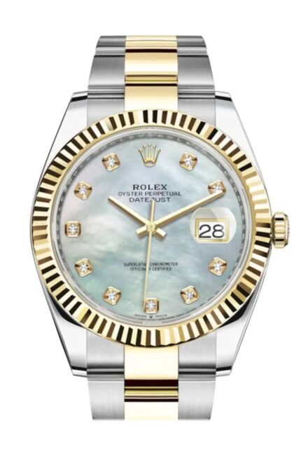 Rolex Datejust 41 Ref 126333 White MOP Diamond Dial Two-Tone Oyster Bracelet Men’s Watch