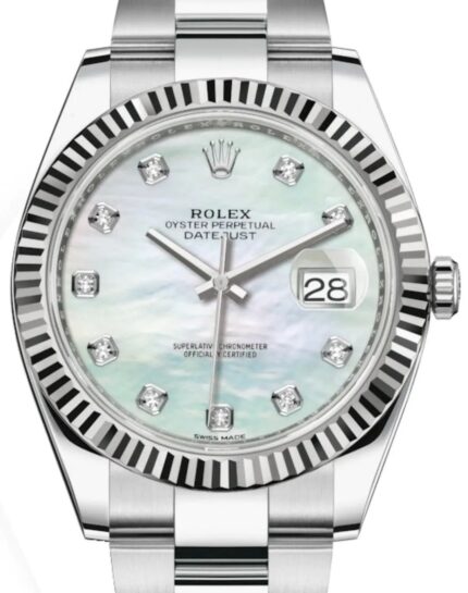 Rolex Datejust 41 Ref 126334 White MOP Diamond Dial Stainless Steel Oyster Bracelet Men’s Watch