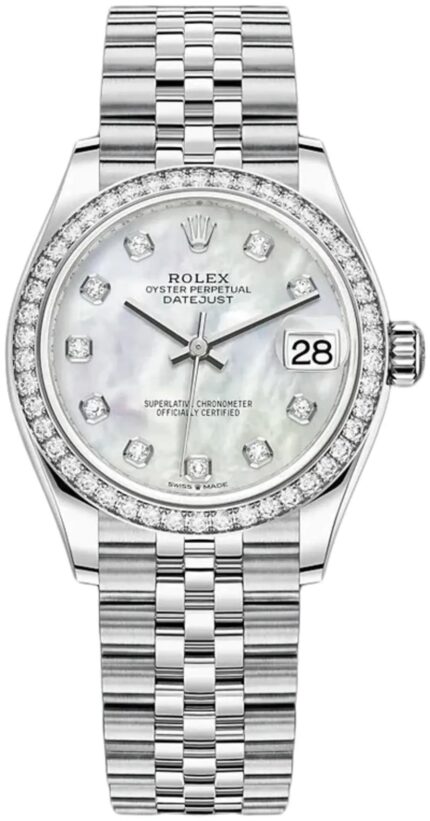Rolex Datejust 31/36 Ref 126284RBR-0011 White Gold Diamond Bezel Stainless Steel Oyster Bracelet Watch