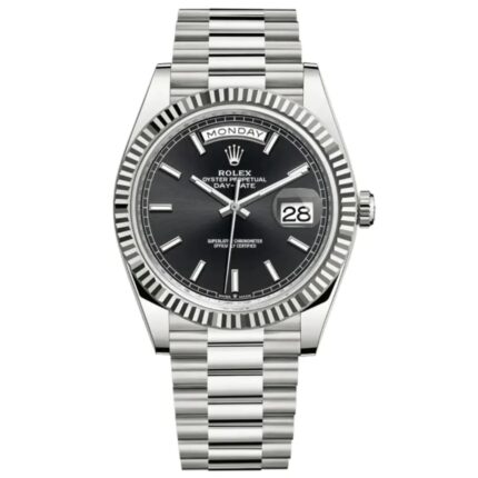 Rolex Day Date 36 Black Stick Dial White Gold President Bracelet Watch