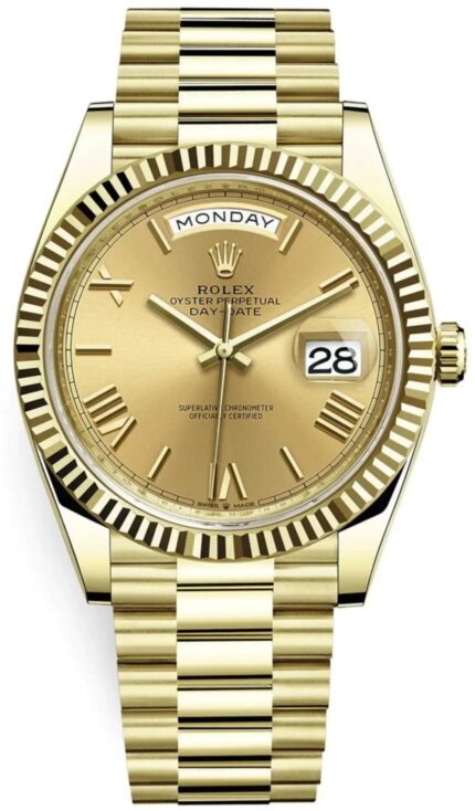 Rolex Day Date 40 Champagne Roman Dial Yellow Gold President Bracelet Watch