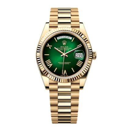 Rolex Day-Date 40 Green Ombre Dial Yellow Gold President Watch Ref 228238-0069