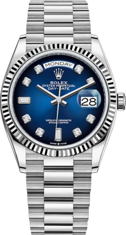 Rolex Day-Date 36 Blue Ombre Diamond Dial White Gold President Bracelet Watch
