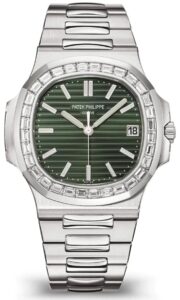 Patek Philippe Nautilus 40mm Green Dial with Diamond Bezel in Stainless Steel