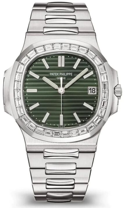 Patek Philippe Nautilus 40mm Green Dial with Diamond Bezel in Stainless Steel