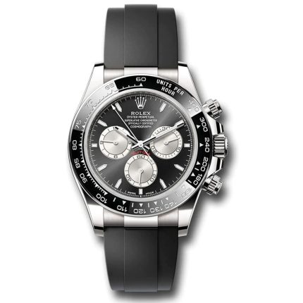 Rolex Daytona 126519LN white gold watch with grey sunburst dial and black ceramic bezel on Oysterflex strap