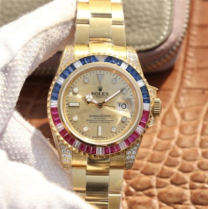 Rolex Submariner 40mm Golden Blue with Red Accents and Diamond-Set Gold Dial