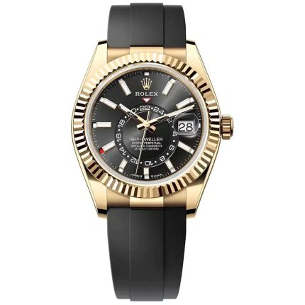 Rolex Sky-Dweller M326238 42mm yellow gold watch with black dial and Oysterflex bracelet