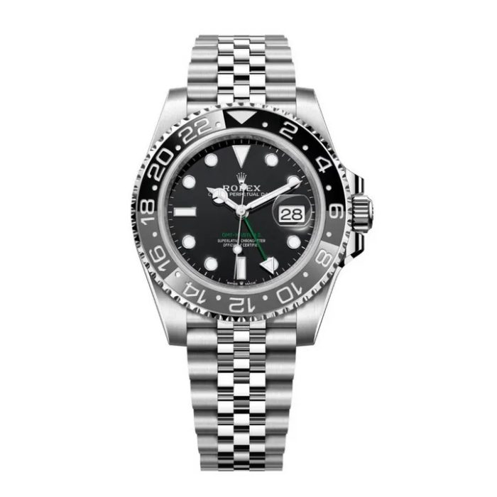 Rolex GMT-Master II Bruce Wayne M126710GRNR 40mm black dial with black and grey bezel on Jubilee bracelet