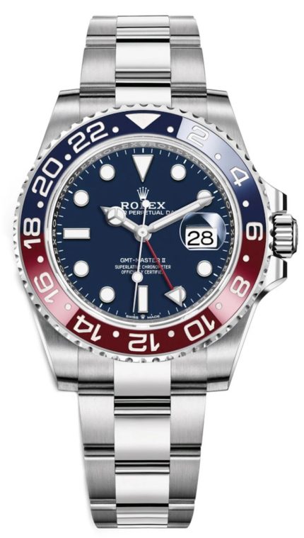 Rolex GMT-Master II M126719BLRO-0003 with 40mm white gold case, meteorite dial, and red-blue Pepsi bezel
