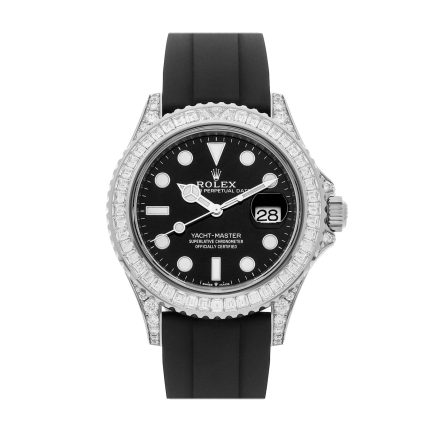 Rolex Yacht-Master 226679TBR white gold 42mm watch with diamond bezel and black Oysterflex strap