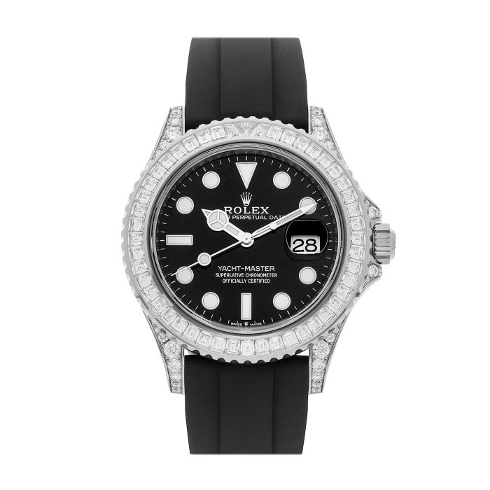 Rolex Yacht-Master 226679TBR white gold 42mm watch with diamond bezel and black Oysterflex strap