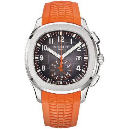 Patek Philippe Aquanaut Chronograph 5968A-001 with black embossed dial and orange rubber strap