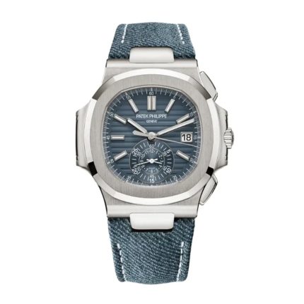 Patek Philippe Nautilus 5980/60G-001 white gold chronograph with blue dial and denim-textured strap