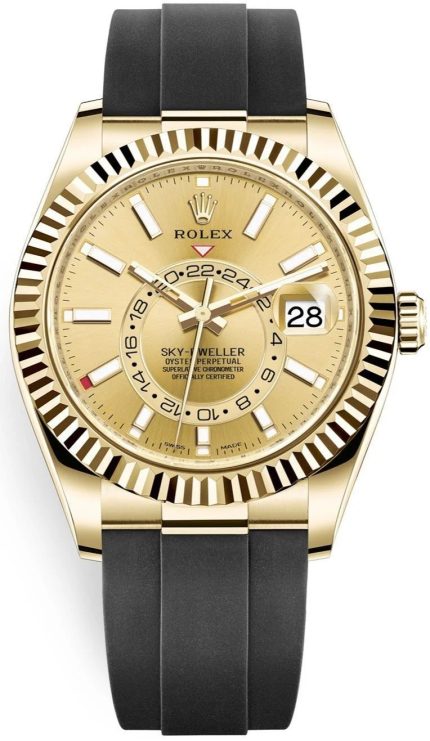 Rolex Sky-Dweller M326238 42mm black dial yellow gold watch on Oysterflex strap