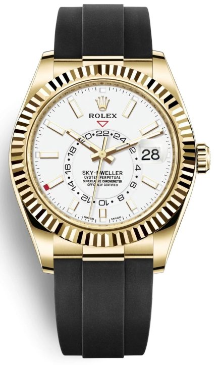Rolex Sky-Dweller M326238 42mm black dial 18k yellow gold watch with Oysterflex bracelet